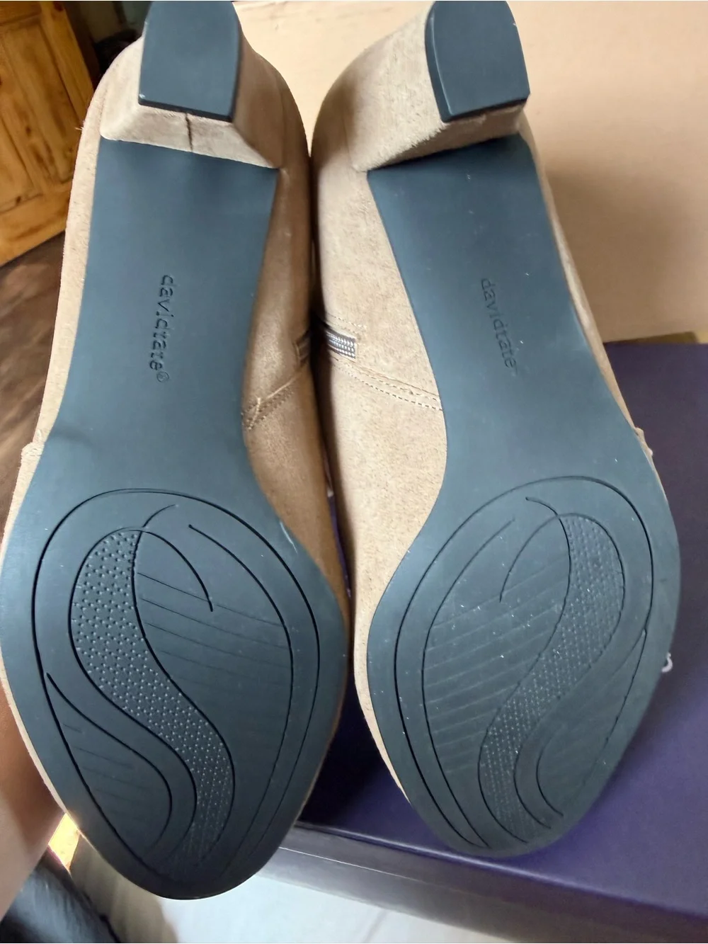 David Tate Taupe Suede Ankle Booties